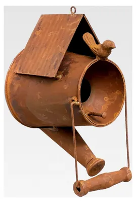 Produktbild von Vogelhaus zum Aufhängen aus Edelrost - Wetterfeste Metallkanne für Balkon und Garten