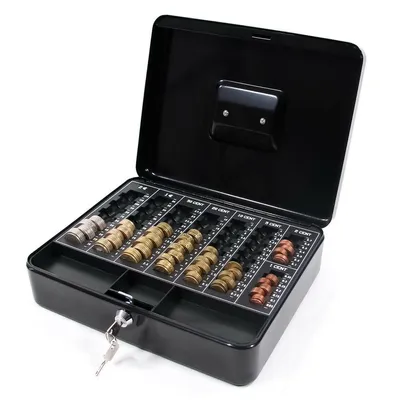 Immagine prodotto di hjh OFFICE Cassetta portadenaro con serratura SAFE in acciaio con contamonete in euro, 9,0 x 30,0 x 24,0 cm