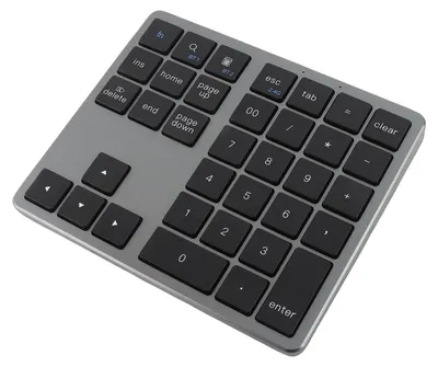 Obrázek produktu pro Číselná klávesnice s 35 klávesami a přijímačem, bezdrátová 2,4 GHz, BT 5.0 a BT 3.0, pro OS X, notebooky, stolní počítače a smartphony, šedá
