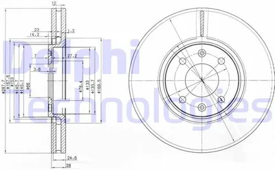 Produktbild von 2x DELPHI Bremsscheibe BG3675 für CITROËN C5 III Kombi (RW_) C5 III (RD_) 34mm