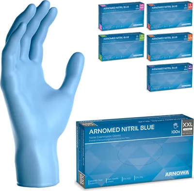 Produktbild von ARNOMED Einweghandschuhe Blau, Nitril Handschuhe 100 Stk, Einmalhandschuhe Gr XS-XXL, Einweg Handschuhe latex- & puderfrei - Gr. XXL