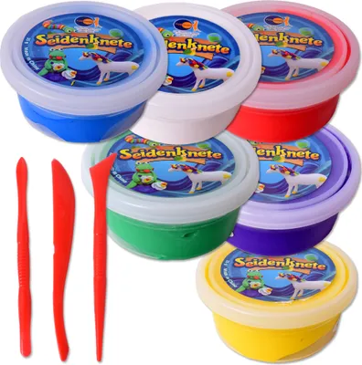Produktbild von 6 Dosen Basic Set Bastel Knete Seidenknete Clay Modelliermasse 6x35g Mehrfarbig