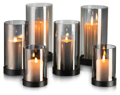 Immagine prodotto di Elzusha - Set di 6 Lanterne in Vetro Nero per la Decorazione della Tavola
