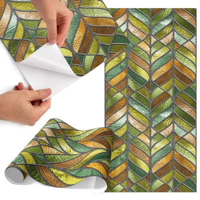 Produktbild von Möbelfolie 65x130 cm - Klebefolie Möbel - Selbstklebende Folie - Folie für Möbel - Möbelfolie Küche - Klebefolie Küche - Möbelfolie Schrank - Wasserdicht - Abwaschbar - Selbstklebend - Luftblasenfrei - Rückstandslos entfernbar - Buntglasblätter