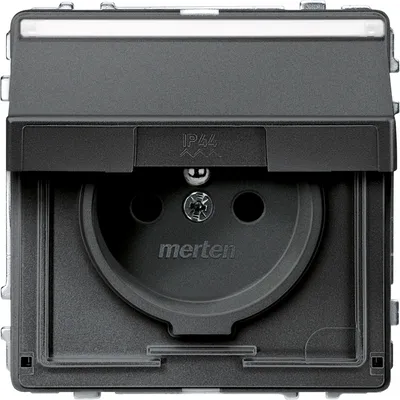 Produktbild von Merten MEG2612-7214 Steckdose mit Schutzkontaktstift und Klappdeckel und Schriftfeld Schraub-Liftklemmen, anthrazit, AQUADESIGN