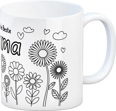 Produktbild von Für die Beste Mama Blumen Kaffeebecher zum Ausmalen