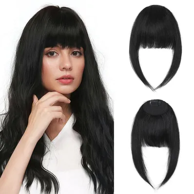 Produktbild von Clip in Pony Haarteile Echthaar 14g Französischer Pony Schwarz