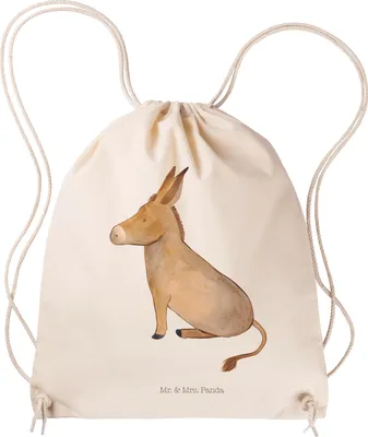 Produktbild von Mr. & Mrs. Panda Beutel Esel - Transparent - Geschenk, gymnastiktasche, Zuversicht, wander rucksack, Lustige Sprüche, Erfolg, Positive Gedanken, Turnbeutel, Jutebeutel