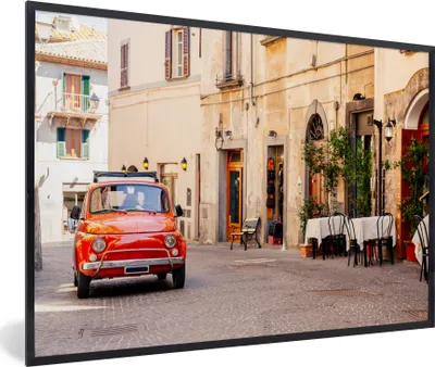 Produktbild von MuchoWow® MuchoWow® Gerahmtes Poster Italien - Straße - Oldtimer - Auto 90x60 cm - Poster mit zchwarzem Bilderrahmen - Fotorahmen - Foto-Plakat