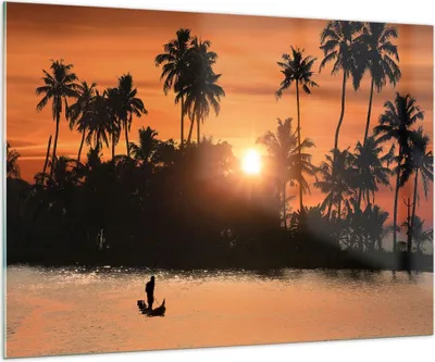 Produktbild von Bilder auf glas - Palme Fluss Sommer - 100x70cm - Glasbilder - Wandbilder - Kunstdruck - zum Aufhängen bereit - Wanddekoration aus Glas - Glas Bilder - Wandbild auf Glas - Einteilig - GAA100x70-3894