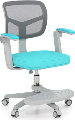 Produktbild von GOPLUS Schreibtischstuhl Kinder, höhenverstellbarer Kinderdrehstuhl mit Fußstütze, klappbaren Armlehnen & Rollen, Schülerstuhl für 3-15 Kinder (Türkis)