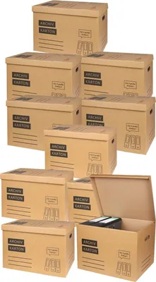Image de 10x carton d'archivage carton pour dossiers avec couvercle à charnière et fond - pour 5 grands classeurs A4 chacun pour le stockage Organisation Transport Boîte d'archives