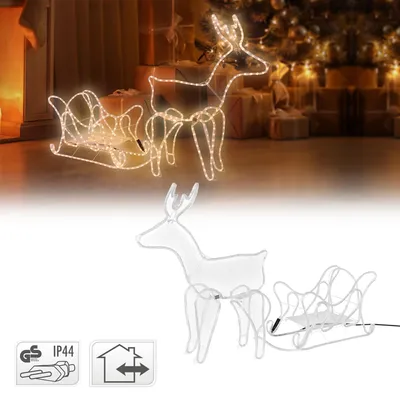 Produktbild von ECD Germany LED Deko Rentier mit Schlitten 504 LEDs 273x277cm Warmweiß PVC Schlauch Innen/Außen Weihnachten Dekoration Figur Lichtschlauch Leuchtfigur