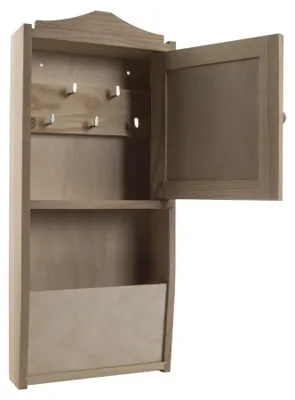 Schlüsselkasten aus Holz, 5 Haken + Briefablage, 18x6x40,5 cm