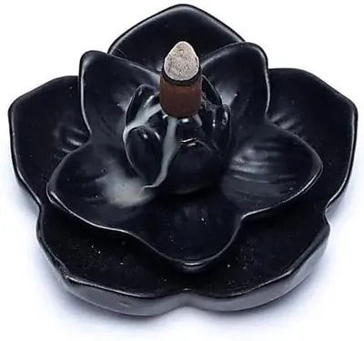 Produktbild von Räucherbrunnen, 12,7 x 12,7 x 5,8 cm - Keramischer Brunnen mit Lotusdesign - inklusive 3 Rücklaufkegeln