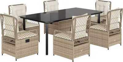 Image de vidaXL Ensemble de jardin 7 pièces avec coussins Beige Poly rotin