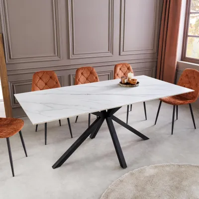 Produktbild von riess-ambiente Esstisch GALAXIE 160cm weiß schwarz Keramik Metall Sterngestell modern 6 Personen