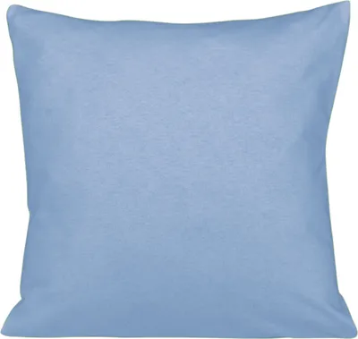 A plain light blue pillow on a white background.