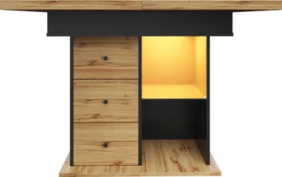 Produktbild von Flieks Esstisch ausziehbarer, Esszimmertisch mit Stauraum und LED, Schrank mit Schubladen, Teleskoptisch 110-140x80x75 cm, Holzfarbe und schwarz