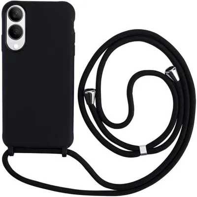 Obrázok produktu pre Obal na telefón Samsung Galaxy S25 Edge so šnúrkou, silikónový, čierny, na nosenie cez rameno