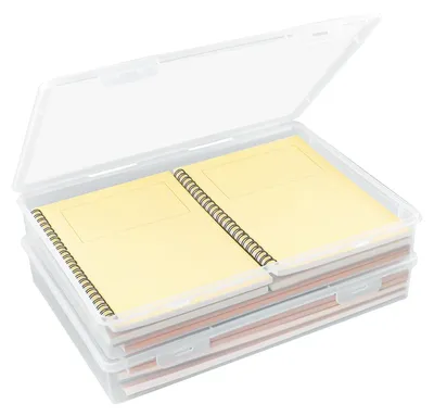 Obrázok produktu pre Omgoods – Úložné boxy s vekom, 32 x 23 x 5 cm – Priehľadné organizéry na dokumenty a písacie potreby