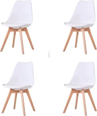 Produktbild von Esszimmerstühle – Set aus 4 – Schalenstühle mit Polsterung und Holzgestell – Weiß