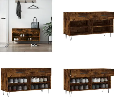 Obrázek produktu pro vidaXL Lavice na boty kouřový dub 102x35x55 cm materiál na bázi dřeva - Lavice na boty - Lavice s úložným prostorem - Stojan na boty