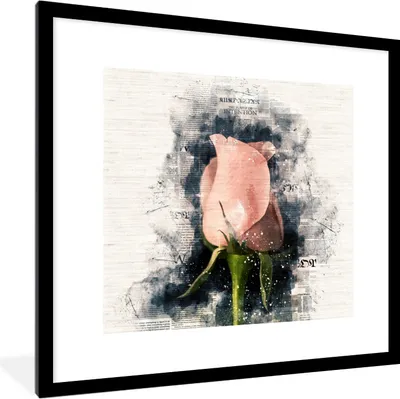 Produktbild von MuchoWow® MuchoWow® Gerahmtes Poster Rosen - Blumen - Rauch - Zeitungspapier 40x40 cm - Poster mit zchwarzem Bilderrahmen - Poster - Plakat im Rahmen