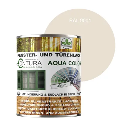 Produktbild von Contura 750ml Fenster und Türenlack Seidenmatt nach RAL 2in1 mit Pinsel Möbellack Innen und Außen Holzlack - RAL 9001 Cremeweiß