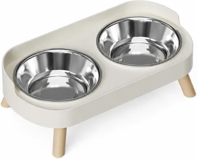 Image de Ensemble de deux gamelles pour chat, en acier inoxydable avec support