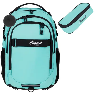 Produktbild von Schulrucksack Set 2 Teile Elephant Hero Signature Rucksack Schultasche Mädchen Schulmappe Mäppchen Box 13805 Solid Türkis +r m