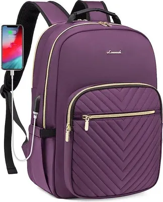 Produktbild von Famanu Laptoprucksack für Damen, 15,6 Zoll, wasserfest, mit USB-Ladeanschluss - Schwarz