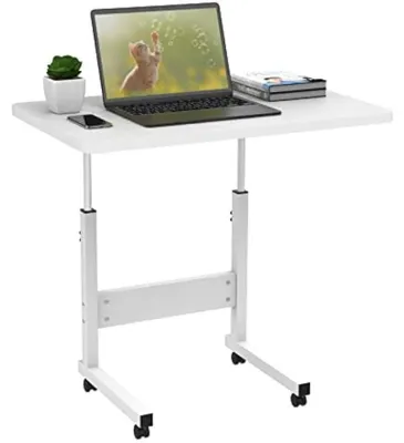 Produktbild von Rollbarer Computertisch - Höhenverstellbarer Laptop-Tisch - Beistell- und Nachttisch 60x40x85 cm - Rechteckige Metallkonstruktion - Weiß