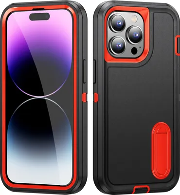 Image de Coque pour iPhone 14 Pro Max Hybrid Three Layer Rugged Shockproof Protective Case with Stand Noir Orange