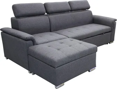 Immagine prodotto di Milani Home - divano letto con penisola in tessuto, grigio scuro, poggiatesta regolabile, supporto lombare, penisola contenitore