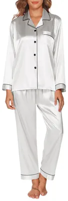 Produktbild von Solidchoice – Damen-Pyjama-Set aus Satin, lange Ärmel, Grau
