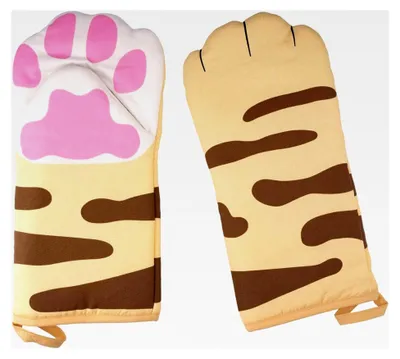 Produktbild von Kochhandschuhe Katze, 16 x 30 cm, Waschbare Ofenhandschuhe mit Silikonmusterung bis 250°C, Hitzebeständig und Rutschfest für Küche, Kochen, Backen, Grillen