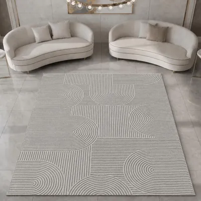 Produktbild von Teppich Grau Linien Design modern Wohnzimmer Größe - 240 x 340 cm