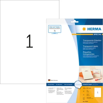 Produktbild von HERMA - Etikett 8964 210x297mm transparent glänzend 10 Stück