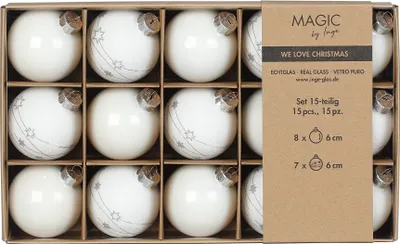 Zdjęcie produktu dla Bombki świąteczne szklane 6cm motyw gwiazdki 15 sztuk - Just White