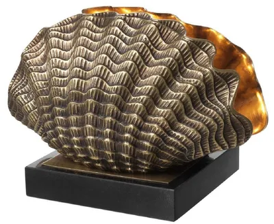 Produktbild von Casa Padrino Luxus Tischleuchte in Muschelform Vintage Messing / Schwarz 33 x 21 x H. 22 cm - Tischlampe mit Granitsockel