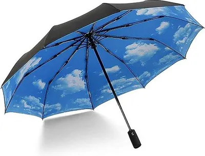 Produktbild von Unyqoos® Automatik‑Reise‑Regenschirm – wind- & sturmfest, UV‑Schutz 210T mit Teflon, 10 Rippen (Glasfaser/Edelstahl), kompakt 30 cm, Ø112 cm, himmelblau, M