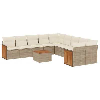 Produktbild von vidaXL 11-tlg. Garten-Sofagarnitur mit Kissen Beige Poly Rattan