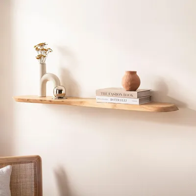 Zdjęcie produktu dla FineBuy Półka ścienna z litego drewna akacjowego 120 cm - Pływająca półka na ścianę z litego drewna - Wisząca półka o organicznym kształcie - Półka ścienna z prawdziwego drewna