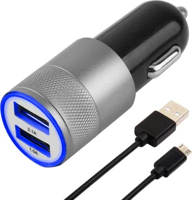 Produktbild von High Speed KFZ-Ladegerät Zigarettenanzünder mit 2 USB ports und Micro USB Kabel