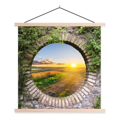 Produktbild von MuchoWow® Textilposter Landleben - Ausblick - Sonne 60x60 cm mit holzfarbenen Rahmen - Wanddekoration