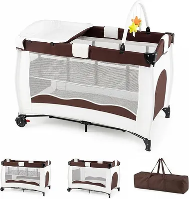 Imagen del producto de Cuna infantil 4 en 1, cuna de viaje con colchón de 120x60 cm (marrón)