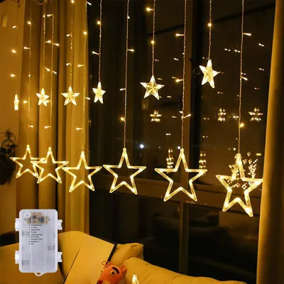Lichtvorhang mit Sternen, 138 LEDs, 12 Sterne, batteriebetrieben, IP44