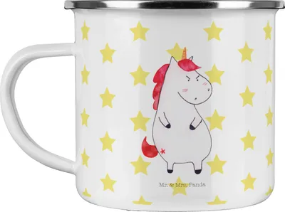 Produktbild von Mr. & Mrs. Panda Haferl Einhorn Wut - Weiß - Geschenk, Teetasse, Reisebecher, Unicorn, Pott, Arbeit, Emaille Becher, Einhörner, Teebecher, Tasse, Nein