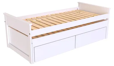 Image de Lit Gigogne 90x200 Maxi en bois + tiroirs de rangement, Blanc